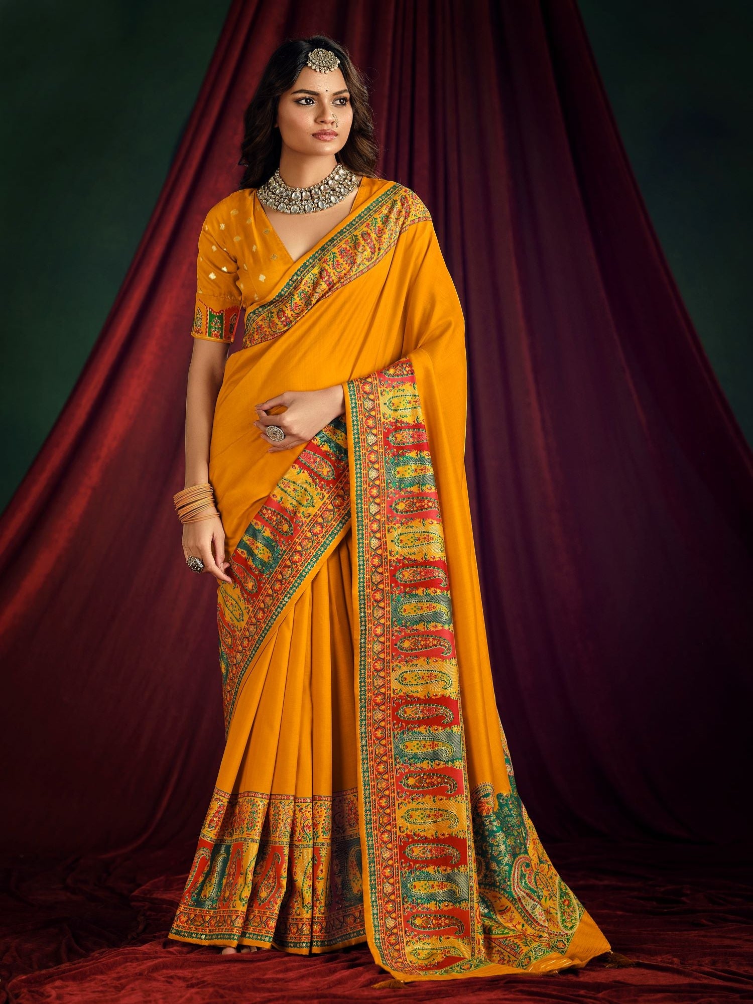 Mustard Art Silk Digital Print Saree