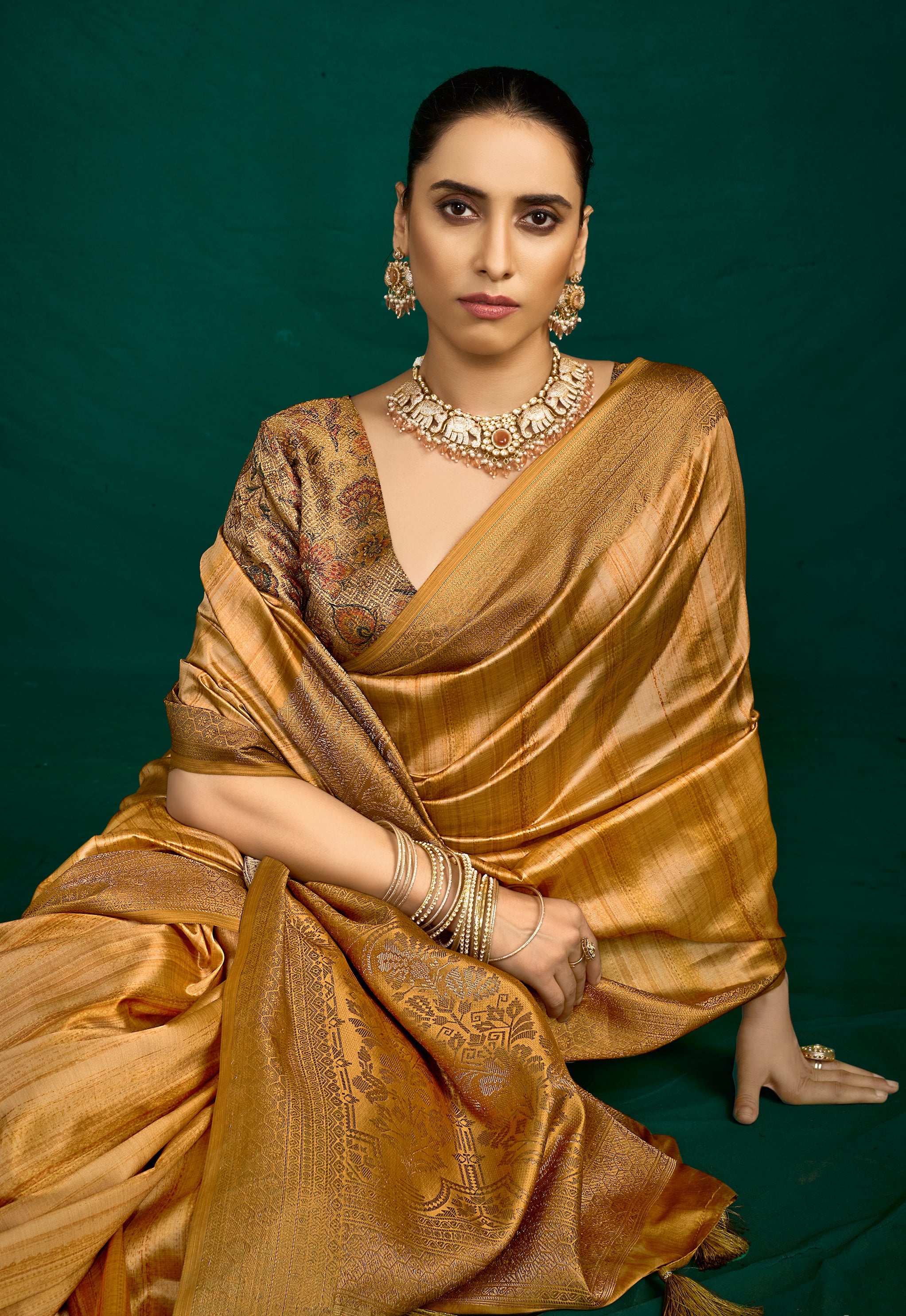Golden Zari Woven Tussar Silk Saree