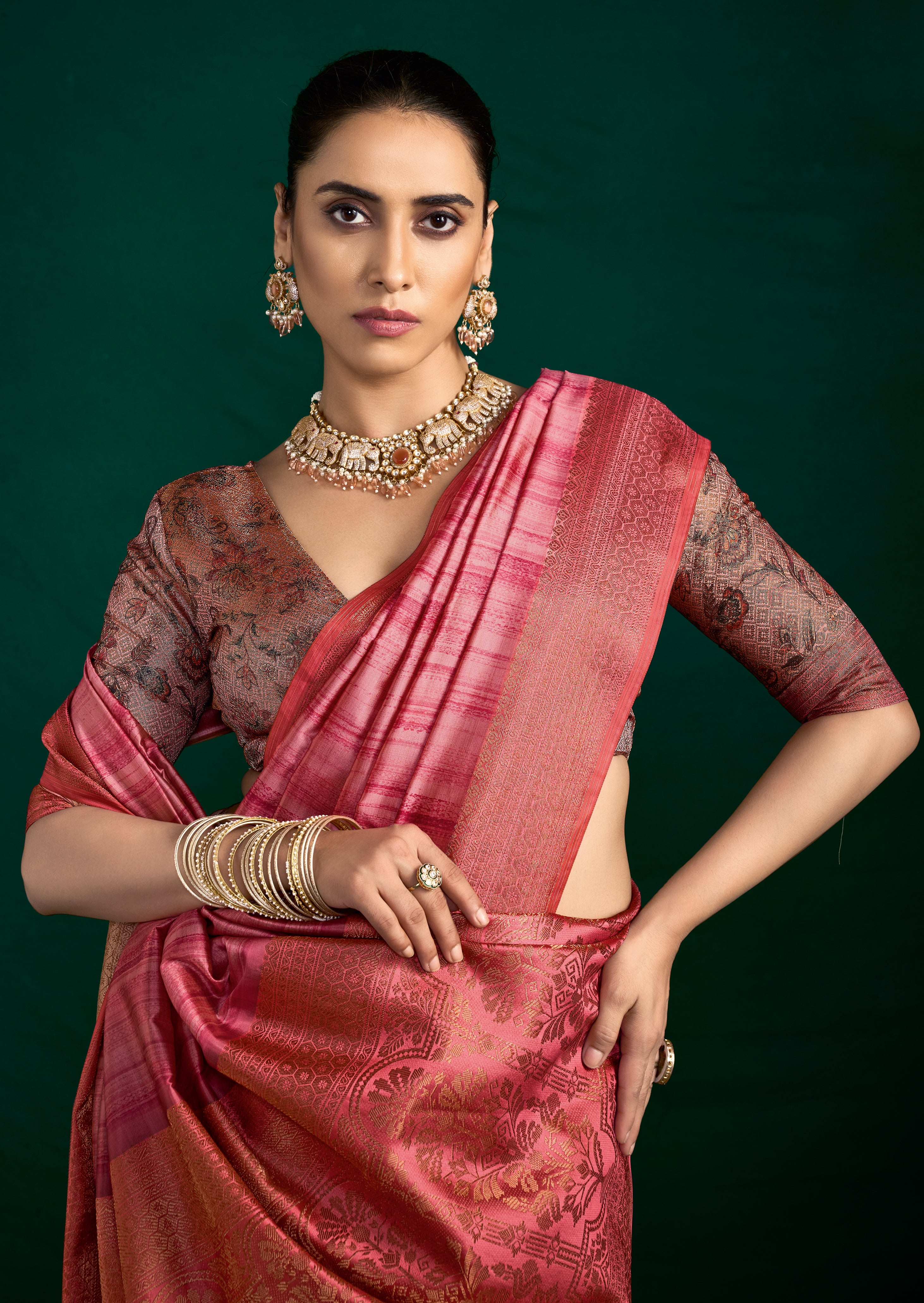 Pink Zari Woven Tussar Silk Saree