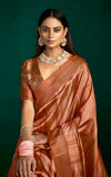 Brown Zari Woven Tussar Silk Saree