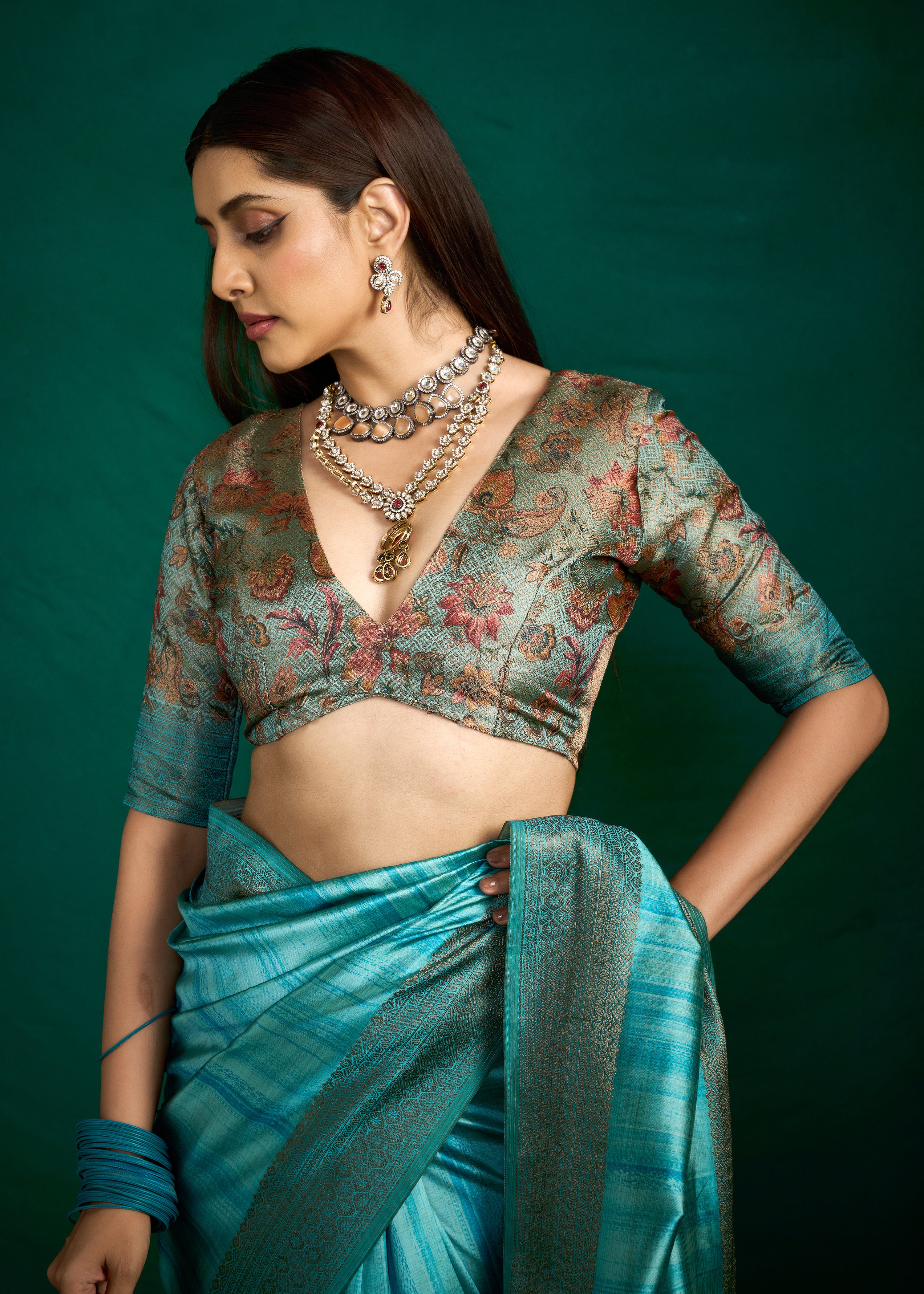 Turquoise Zari Woven Tussar Silk Saree