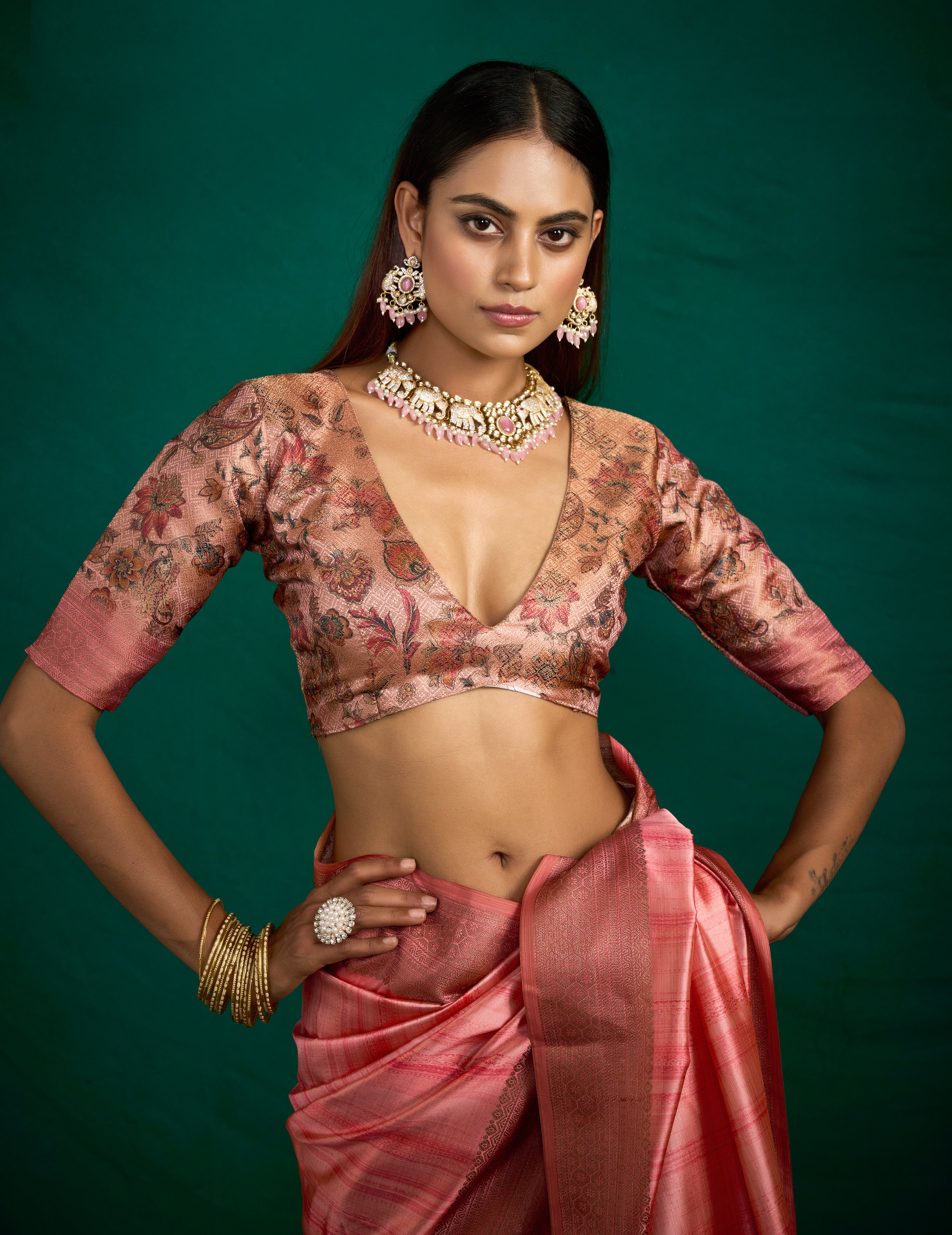 Peach Zari Woven Tussar Silk Saree