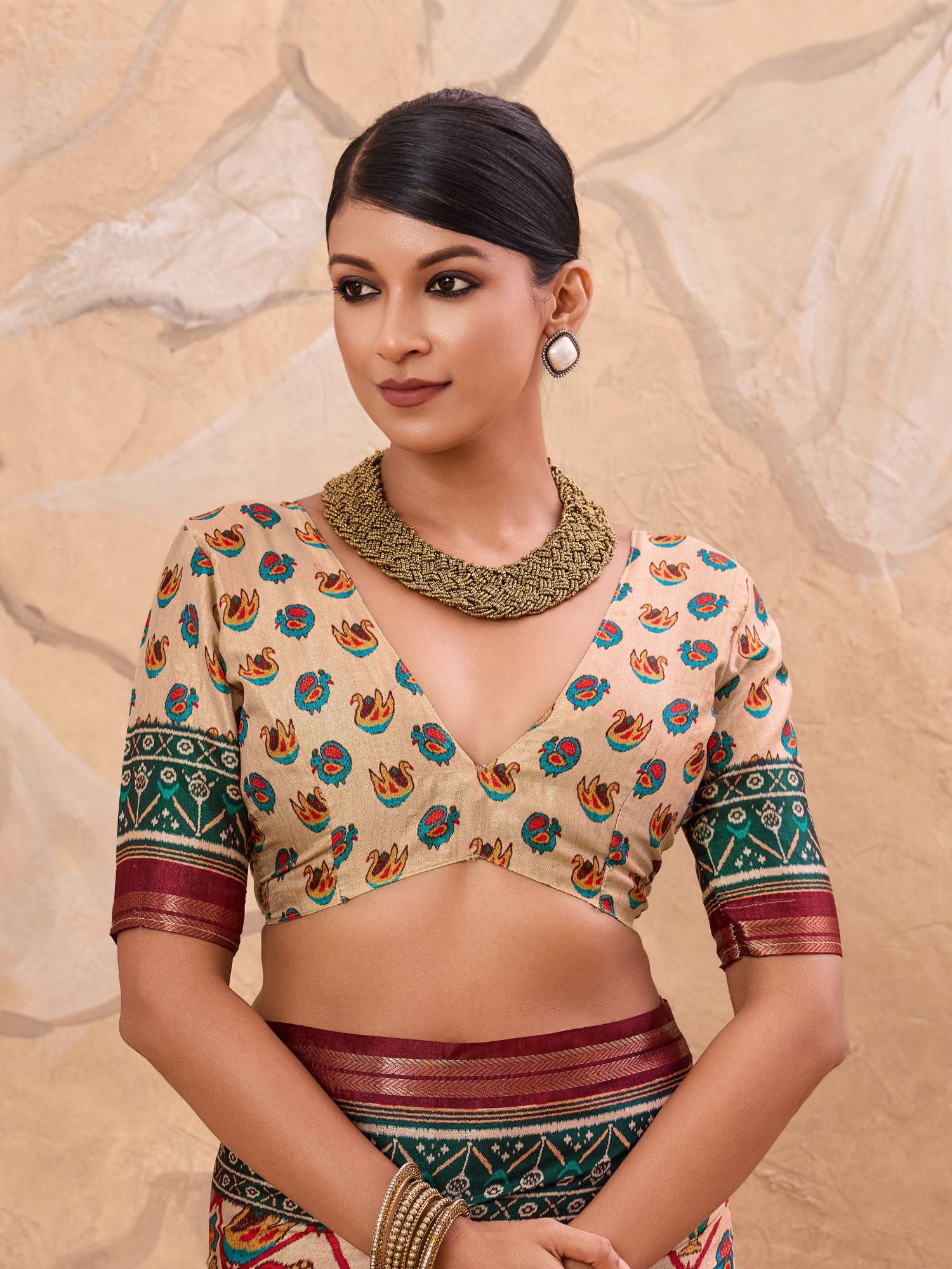 Beige Patola Print Art Silk Saree