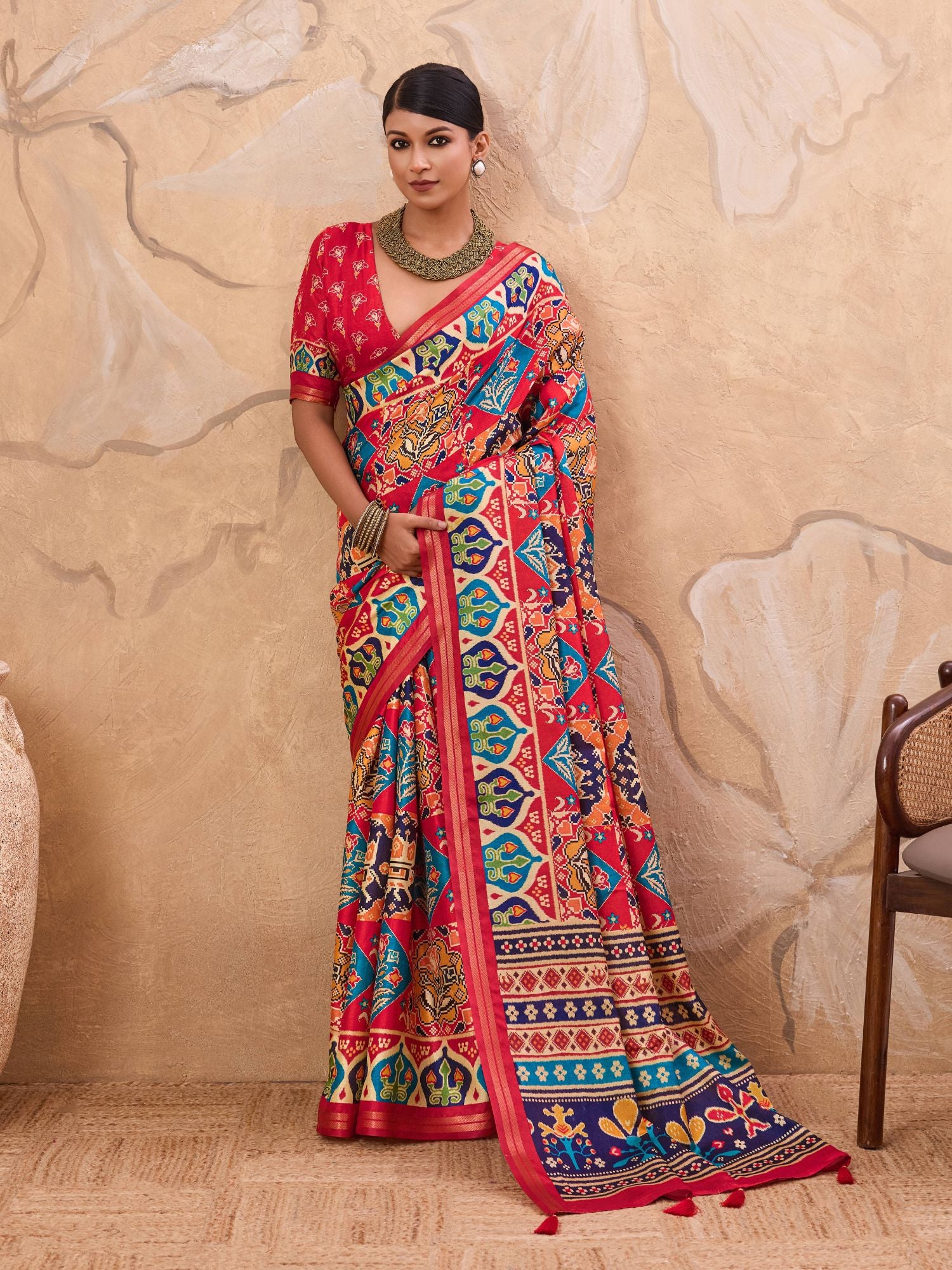 Red Patola Print Art Silk Saree