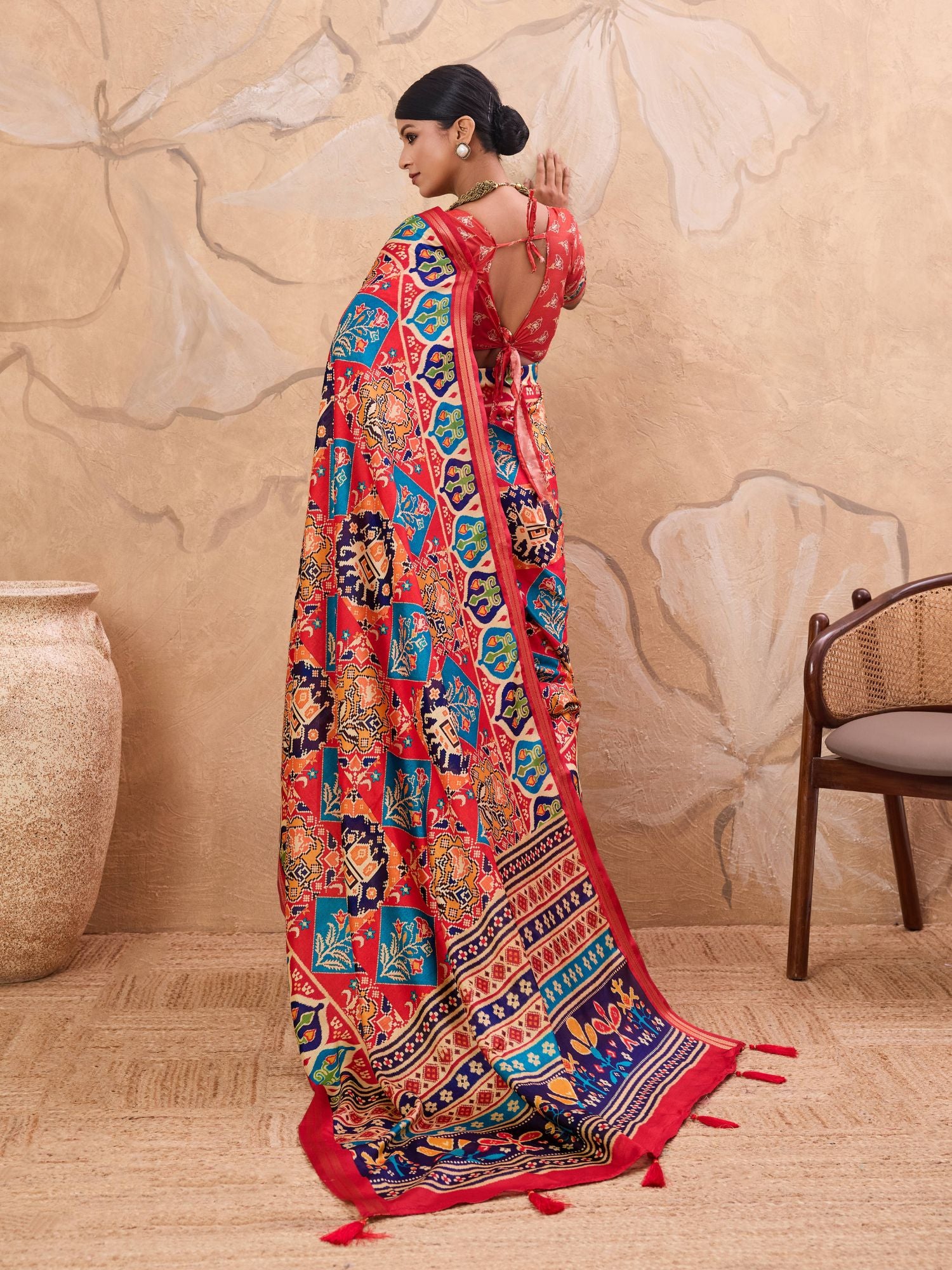 Red Patola Print Art Silk Saree