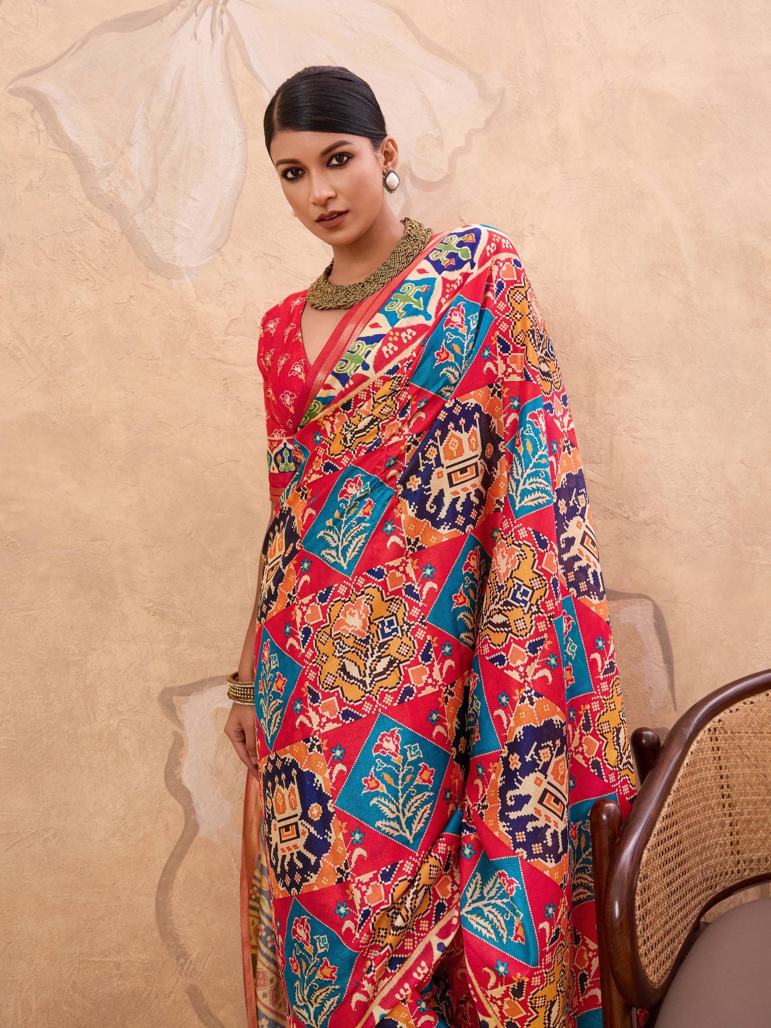 Red Patola Print Art Silk Saree