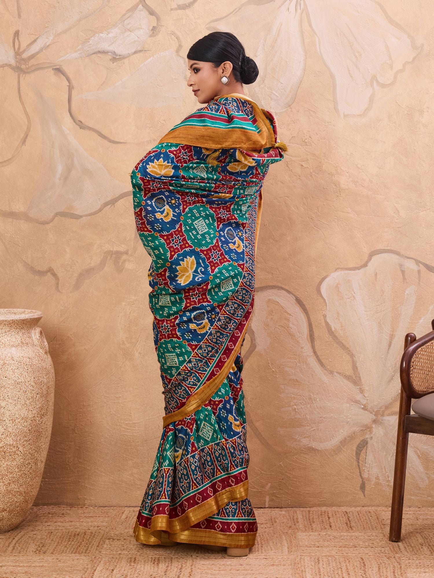 Teal Green Patola Print Art Silk