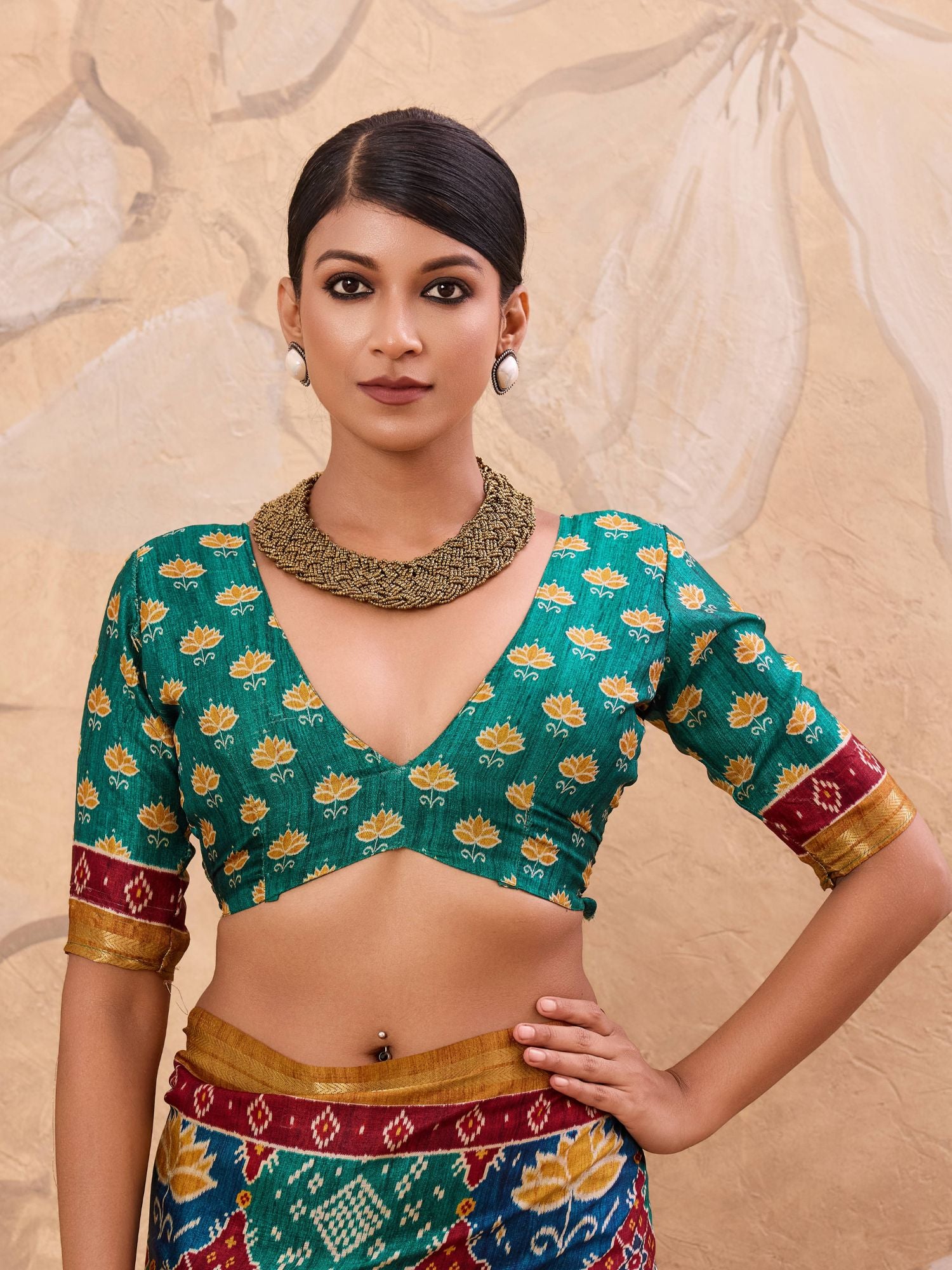 Teal Green Patola Print Art Silk