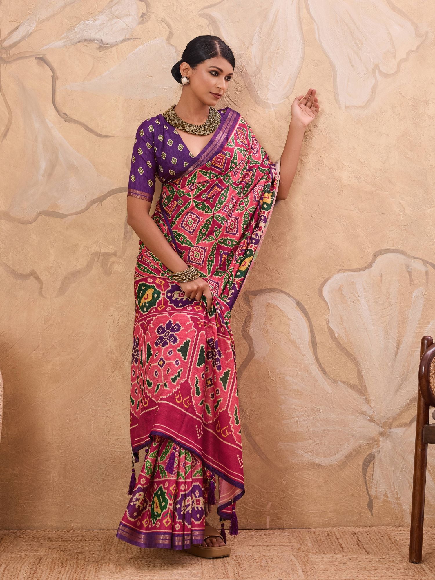 Peach Patola Print Art Slk Saree