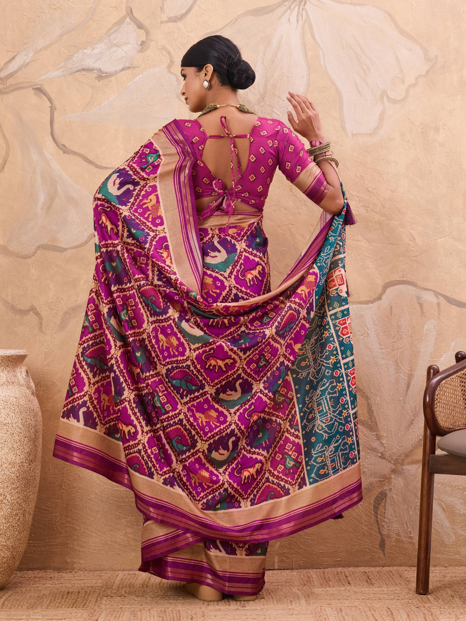 Wine Patola Print Art Silk Saree