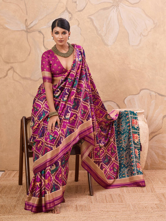 Wine Patola Print Art Silk Saree