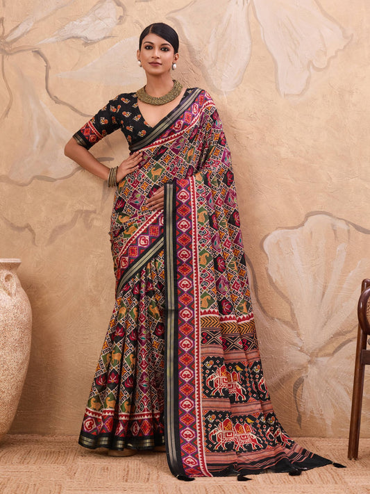Black Patola Print Art Silk Saree