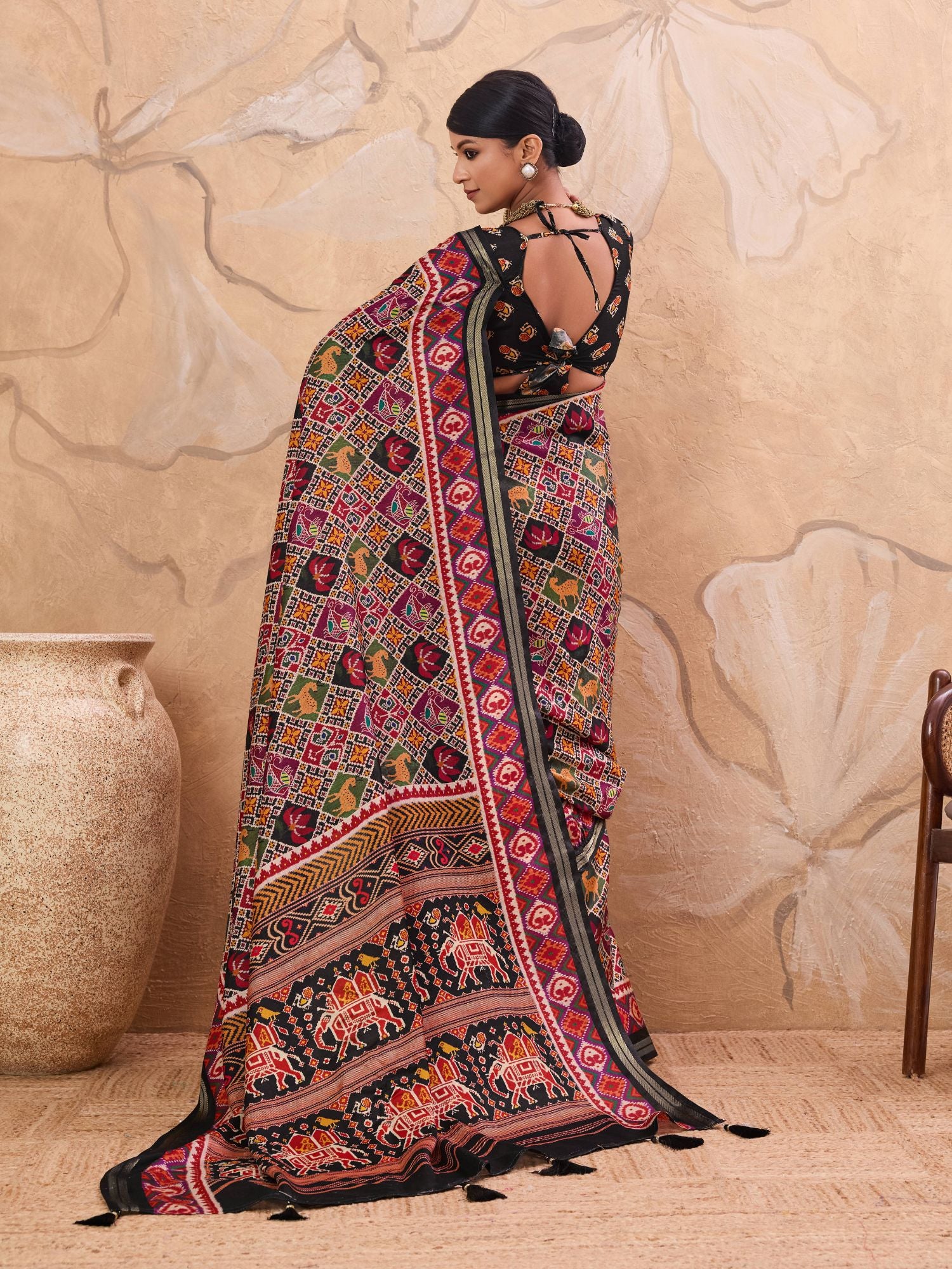 Black Patola Print Art Silk Saree