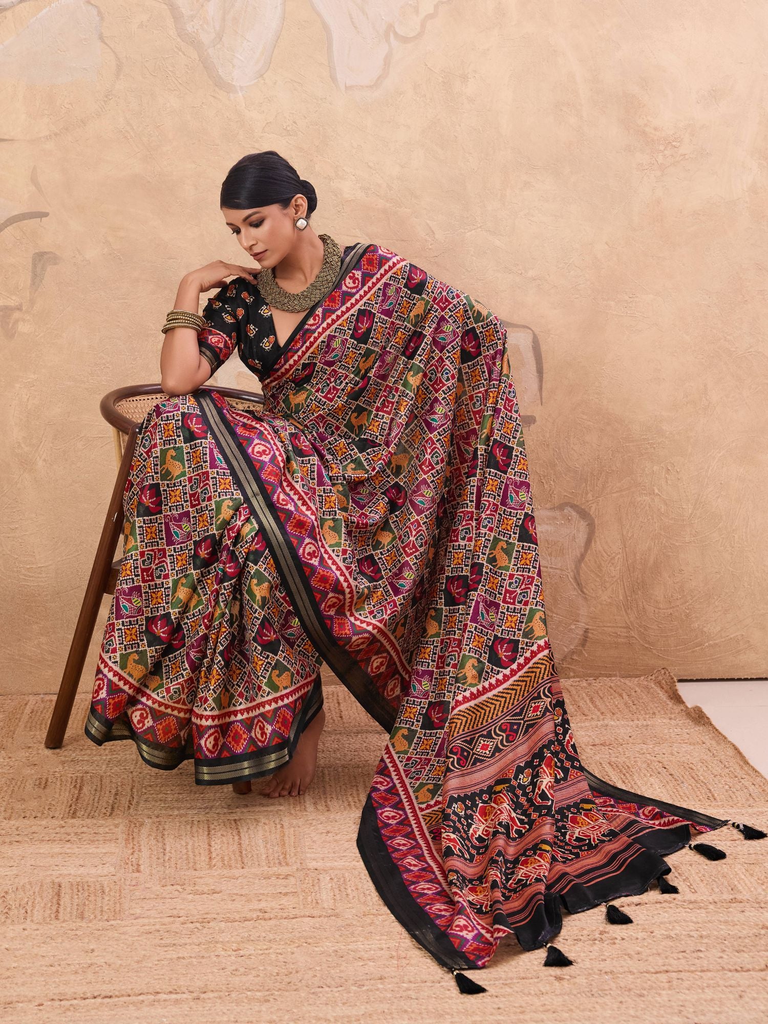 Black Patola Print Art Silk Saree