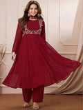 Red Elegance  Embroidered Georgette Anarkali Suit Set