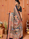 Black Festival Wear Art Silk Printed Saree