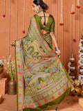 Olive Green Ethnic Print Art Silk Saree