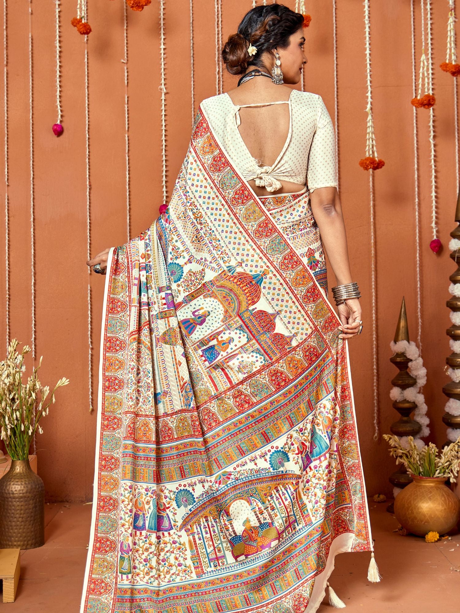 Cream Art Silk Festive Wear Saree