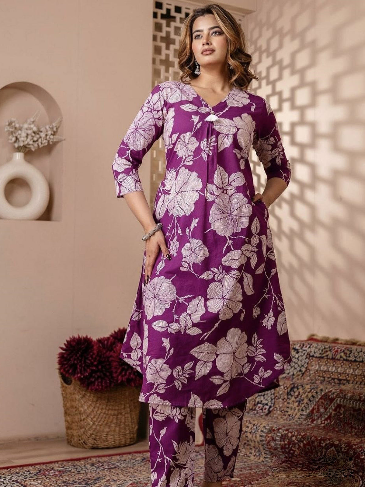 Purple Digital Printed Indo Dress Set