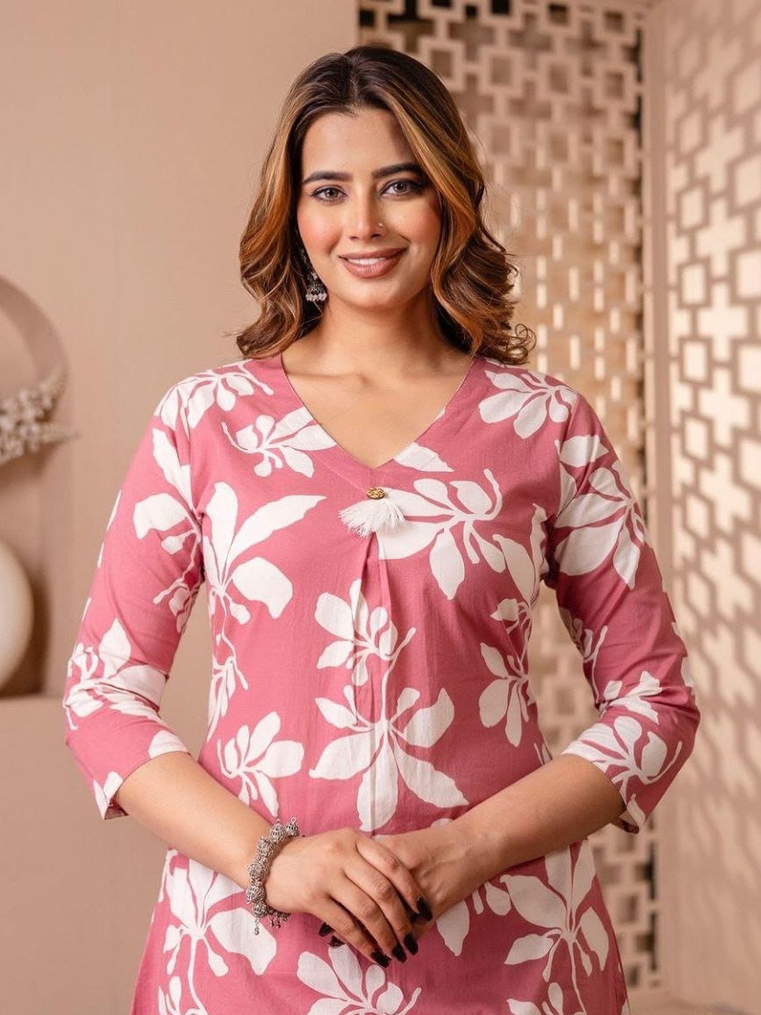 Peach Digital Printed Indo Dress Set