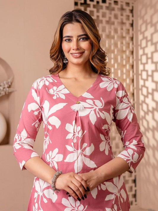 Peach Digital Printed Indo Dress Set