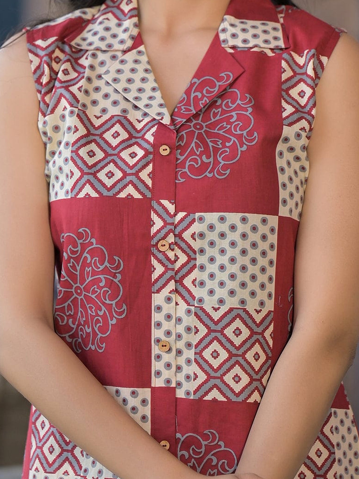 Red Rayon Printed Top Bottom Set