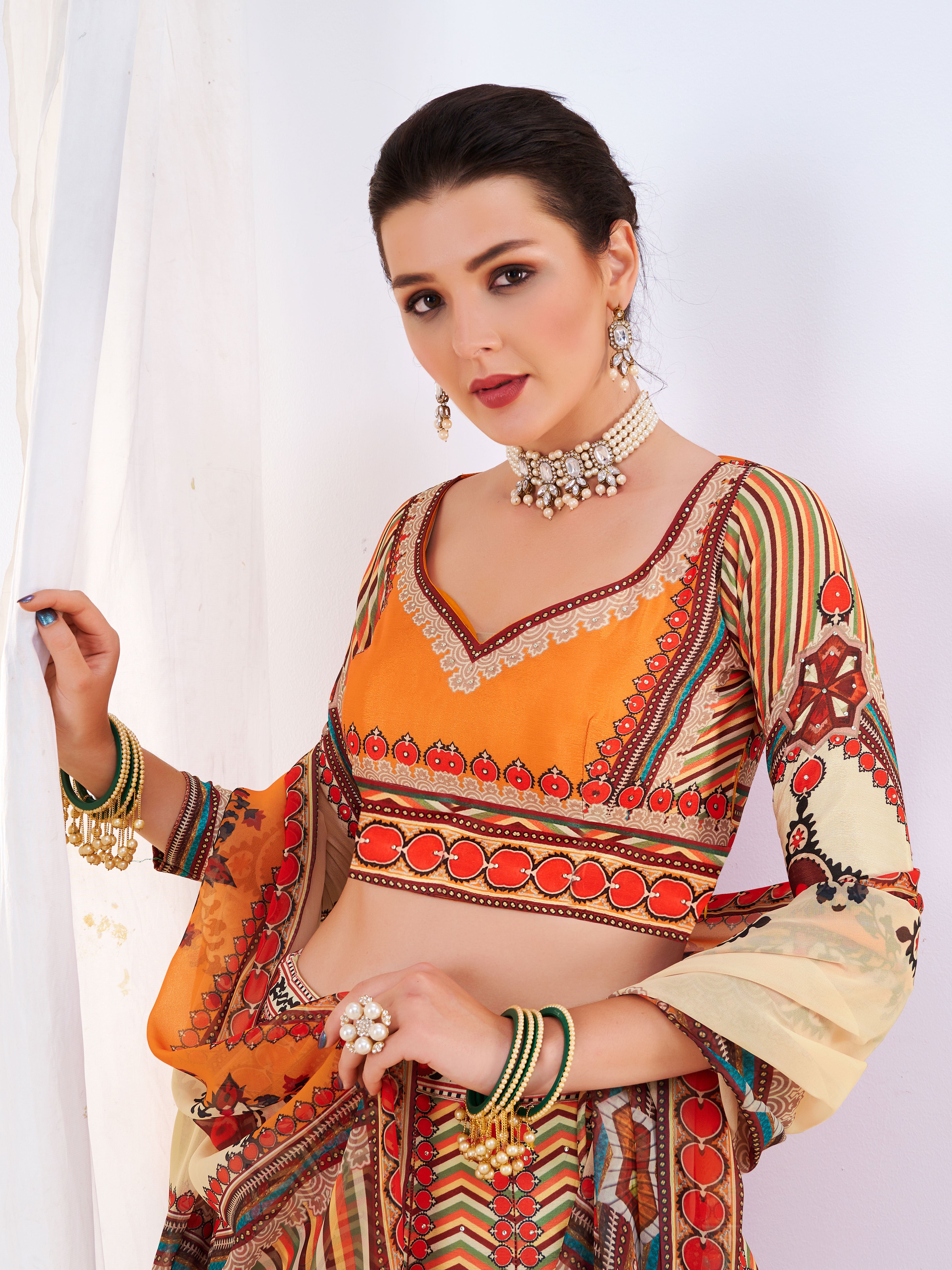 Off White Digital Print Lehenga Choli