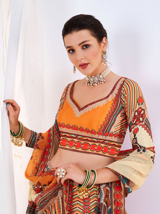 Off White Digital Print Lehenga Choli