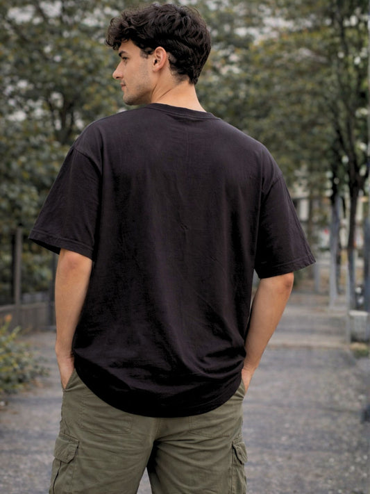 Black Boho Graphic Printed Oversized T-Shirt for Men