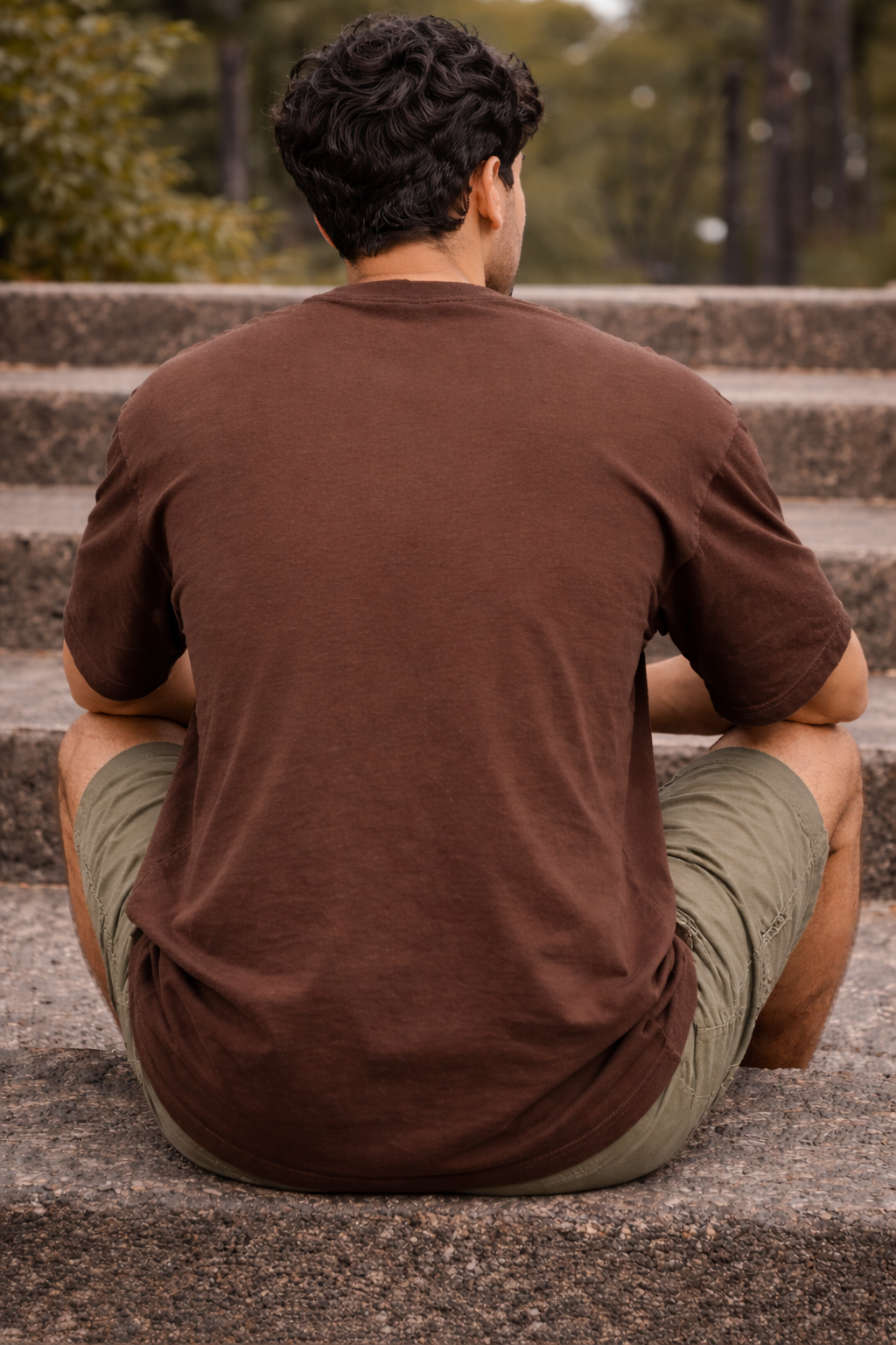 Men's Brown Boho Graphic Printed Oversized T-Shirt