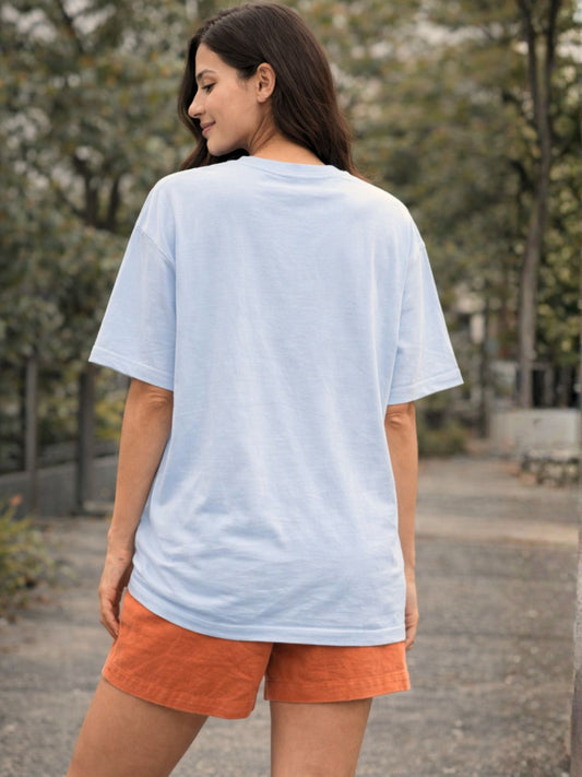 Women's Sky Blue Graphic Printed Oversized T-Shirt