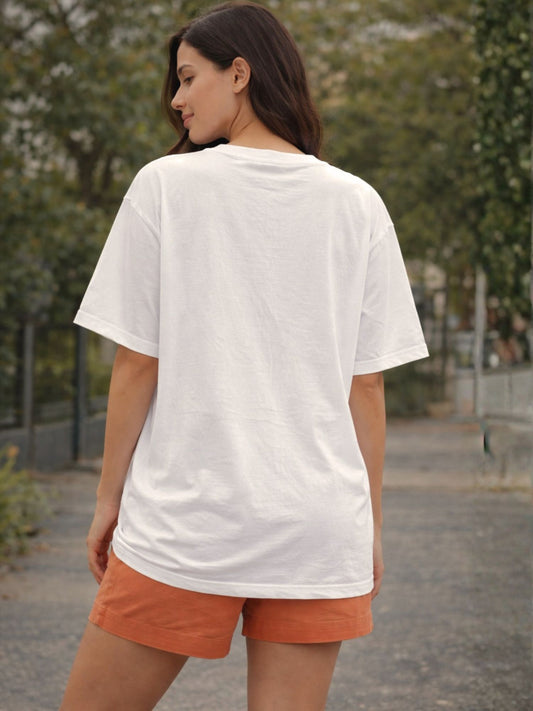 White Graphic Printed Oversized T-Shirt for Women's