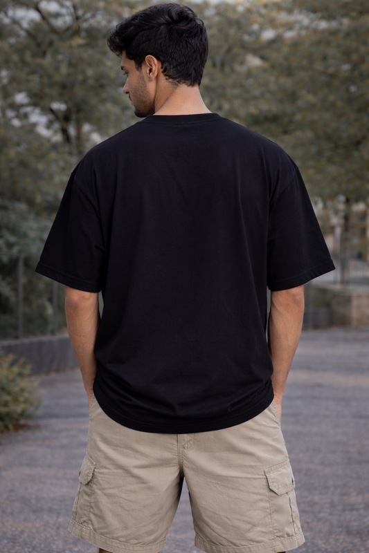 Men's Black Regal Lion Graphic Printed Oversized T-Shirt