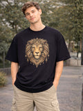 Men's Black Regal Lion Graphic Printed Oversized T-Shirt