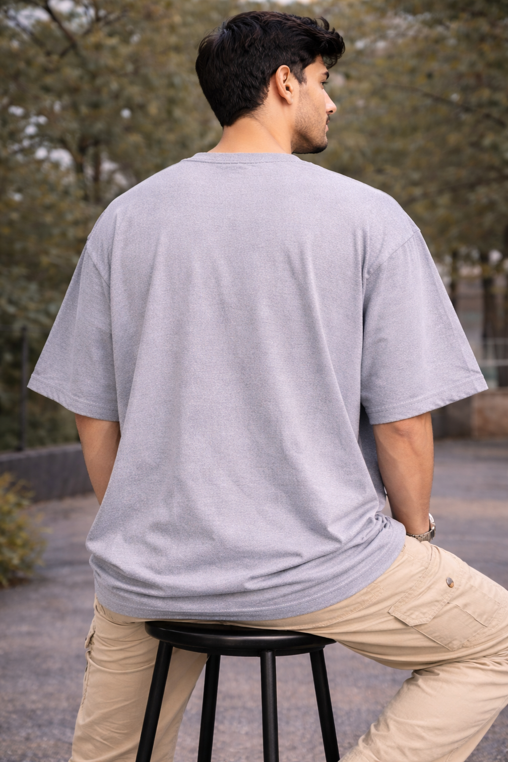 Men's Grey Regal Lion Graphic Printed Oversized T-Shirt