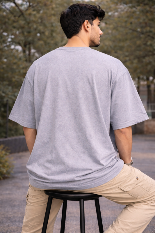 Men's Grey Regal Lion Graphic Printed Oversized T-Shirt
