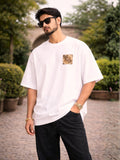 Men's White Paisley Heritage Graphic Printed Oversized T-Shirt