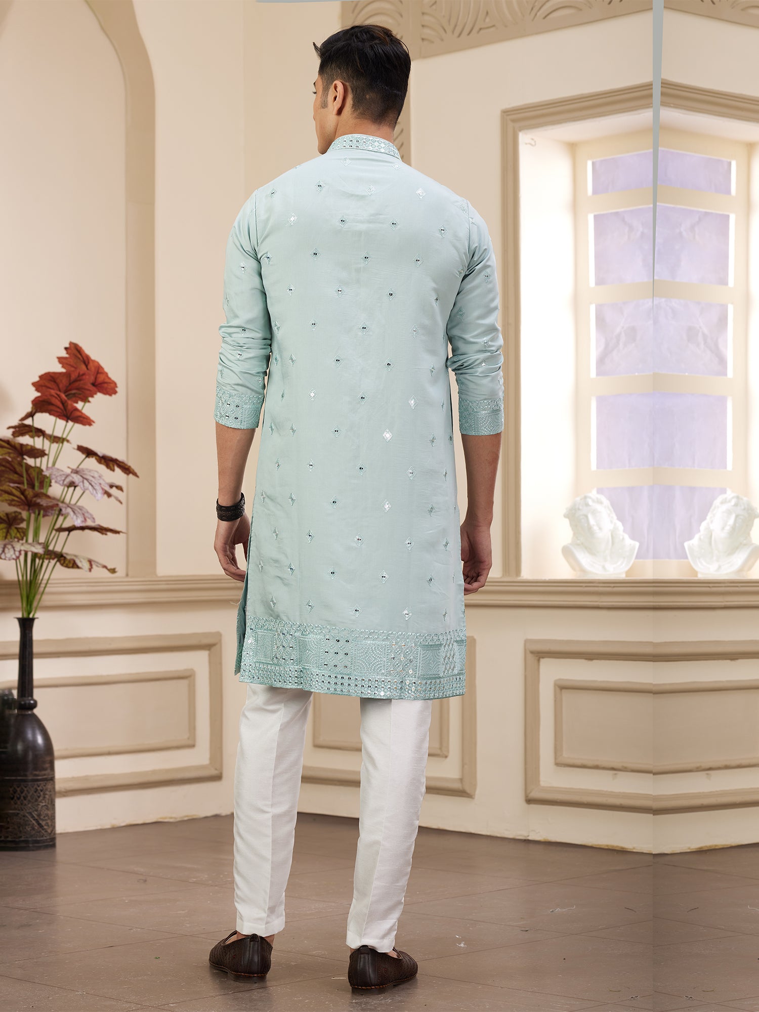 Pista Green Art Silk Kurta Pajama