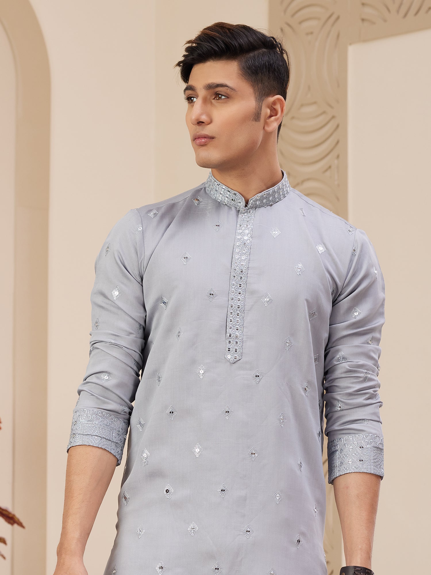 Light Grey Art Silk Festive Kurta Pajama