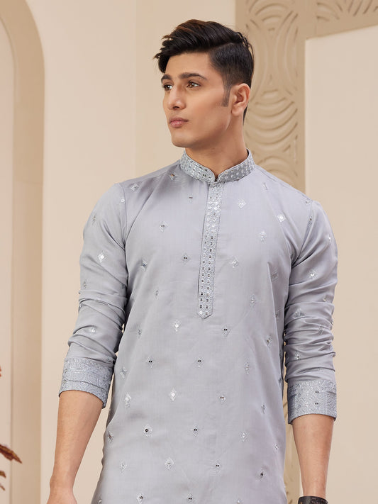 Light Grey Art Silk Festive Kurta Pajama