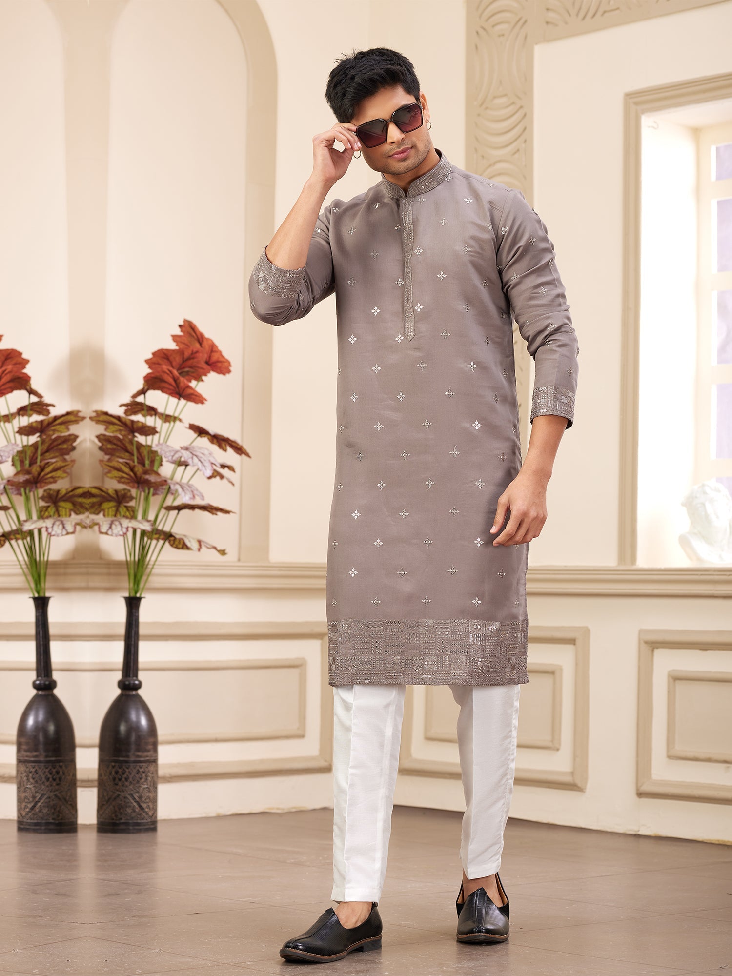 Brown Banarasi Art Silk Festive Kurta Pajama