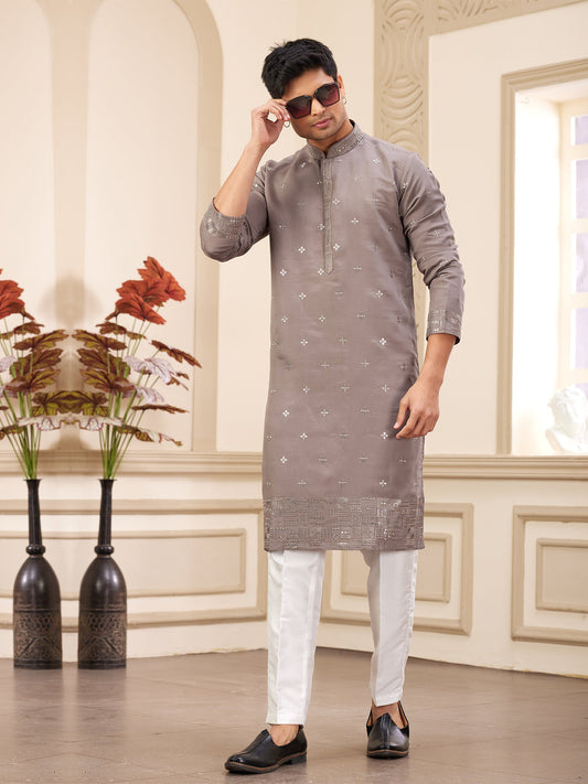 Brown Banarasi Art Silk Festive Kurta Pajama