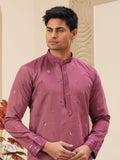 Pink Art Silk Kurta Pajama For Men