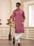 Pink Art Silk Kurta Pajama For Men