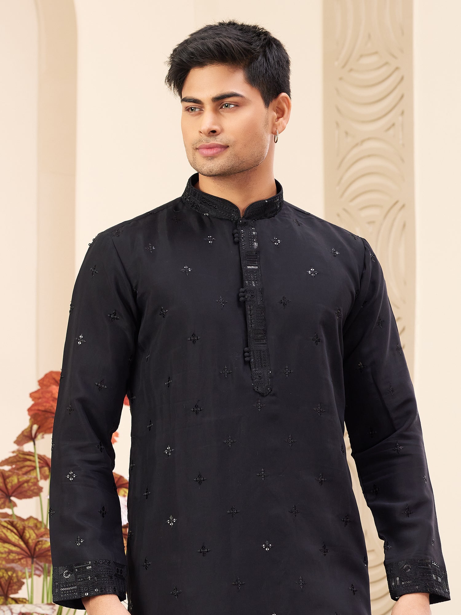 Black Art Silk Festive Kurta Pajama