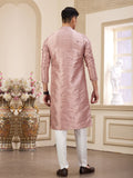 Pink Art Silk Festive Kurta Pajama For Men