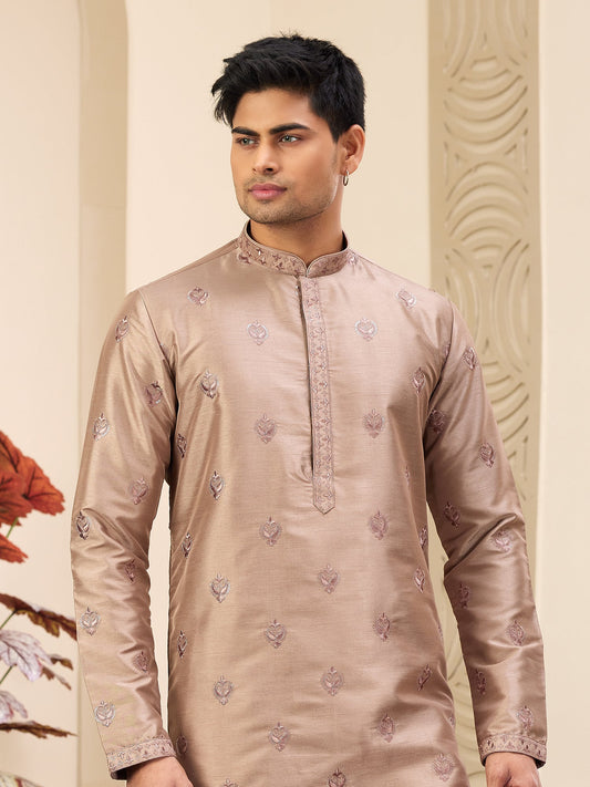 Brown Art Silk Festive Kurta Pyjama Set