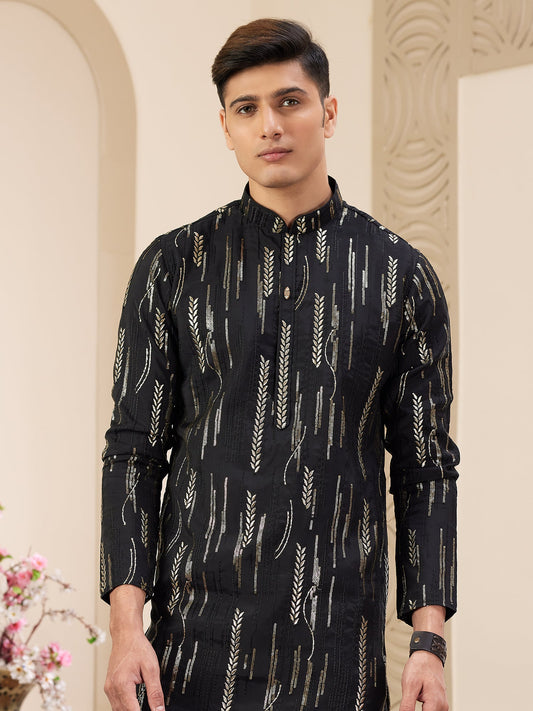 Traditional Black Art Silk Festive Kurta Pajama