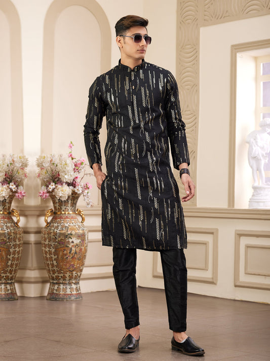 Traditional Black Art Silk Festive Kurta Pajama