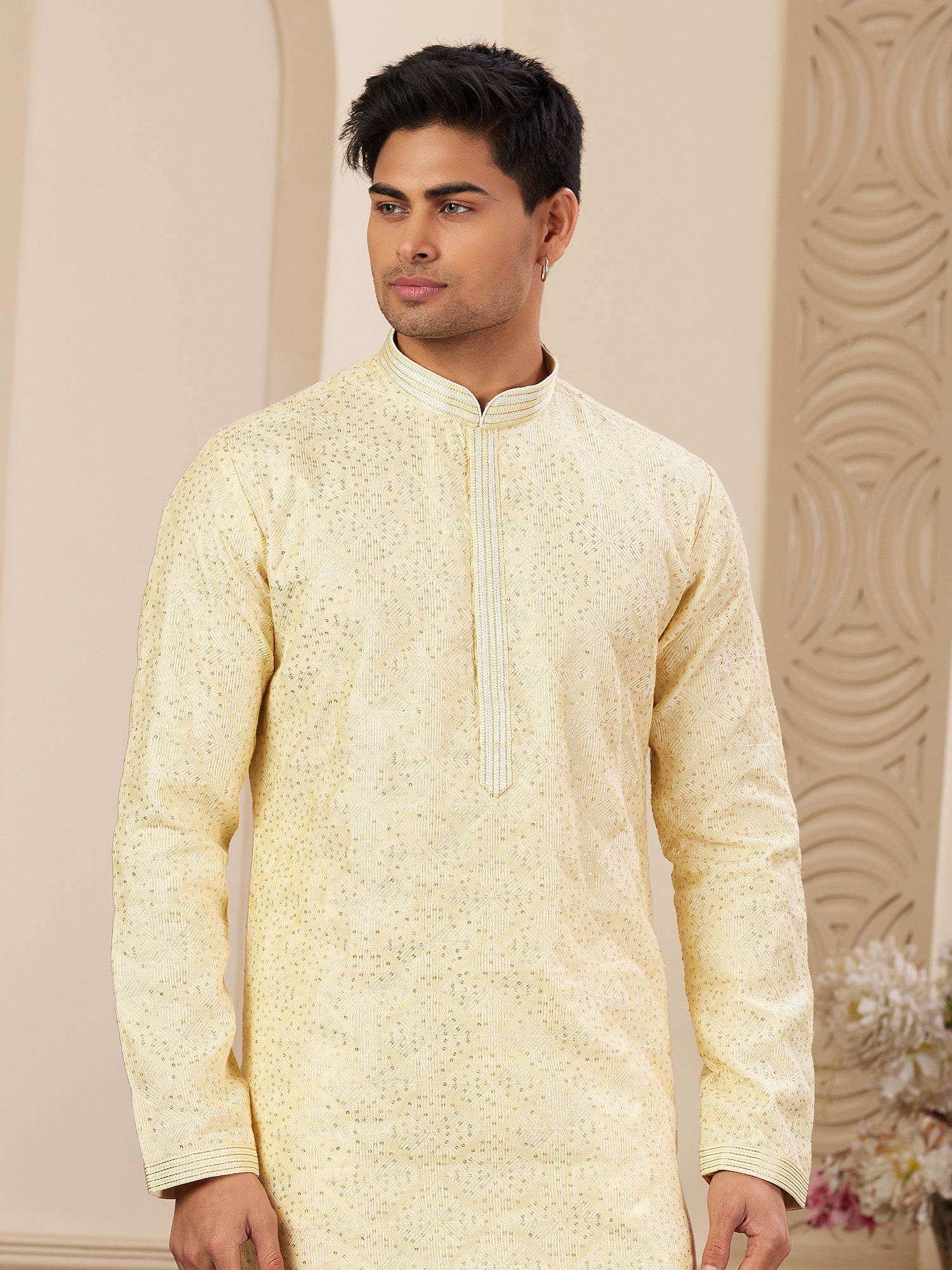 Yellow Art Silk Festive Kurta Pyjama Set